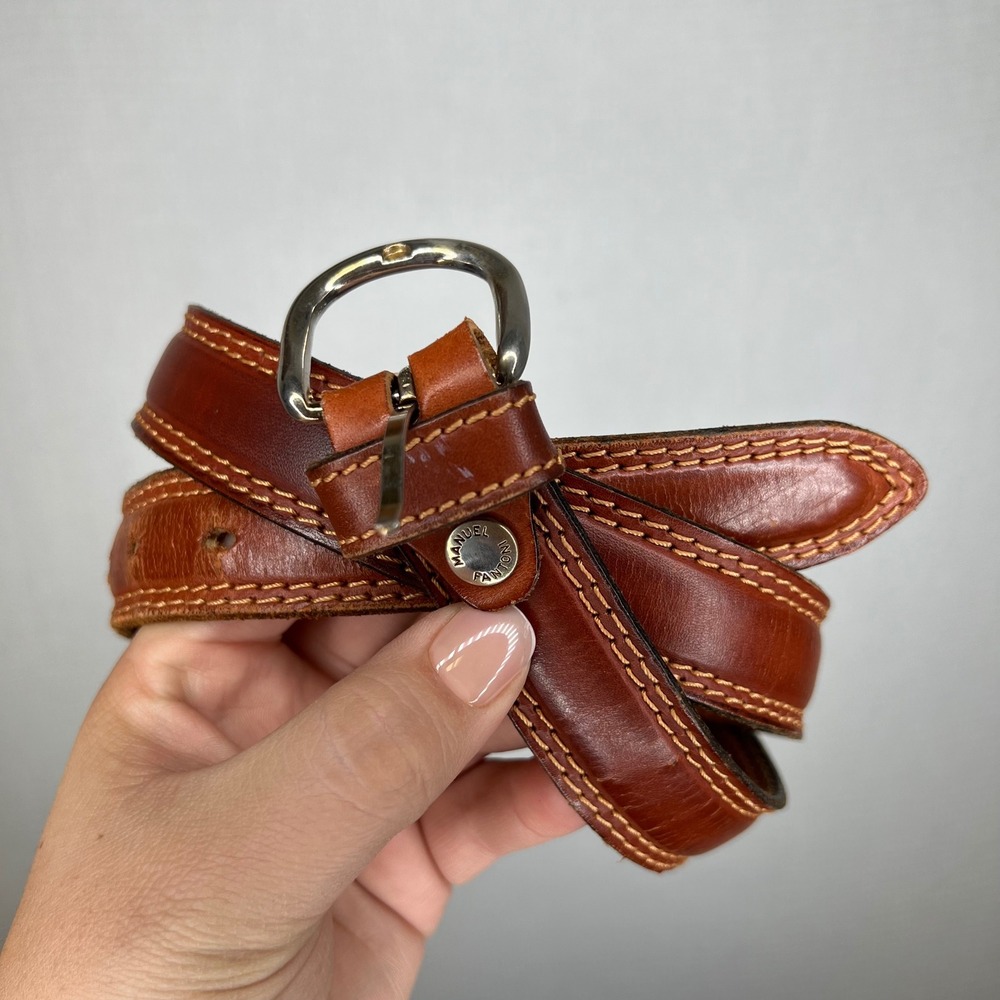 Manuel Fantoni Italian Leather Belt Mens Size 115‎ D-Ring Buckle Brown